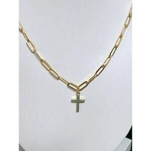 Gold Filled Paperclip Chain Necklace with Cross Pendant